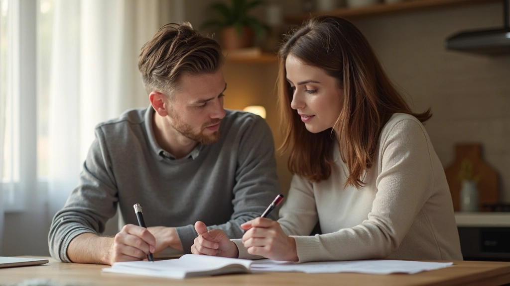 Профессиональное изображение семейной пары, обсуждающей бюджет в домашних условиях