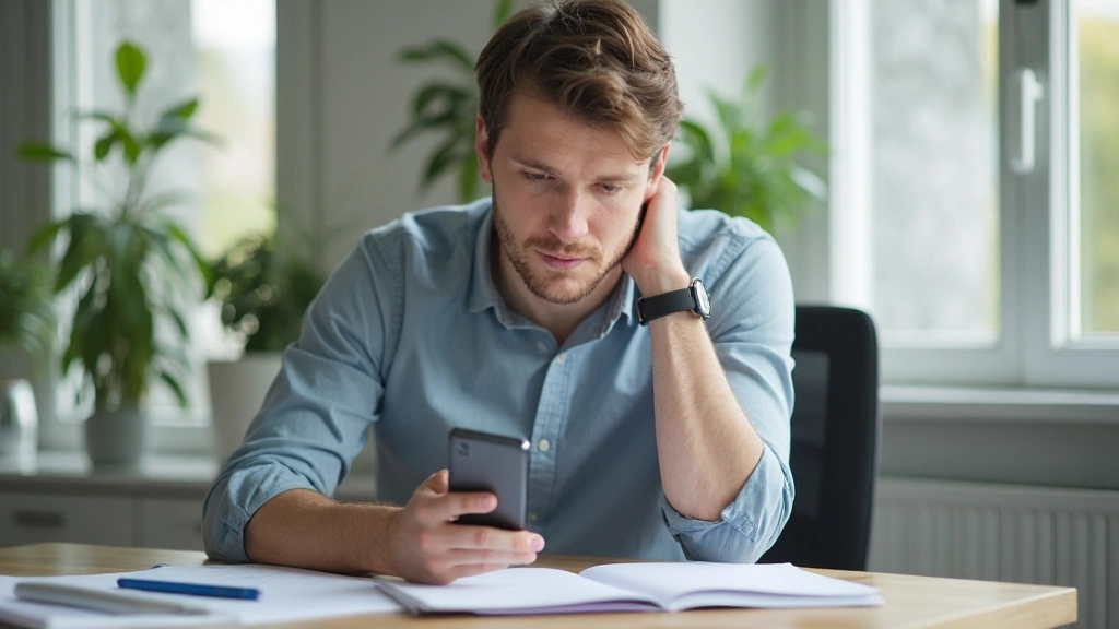 Снимок молодого человека, планирующего семейный бюджет с помощью мобильного приложения