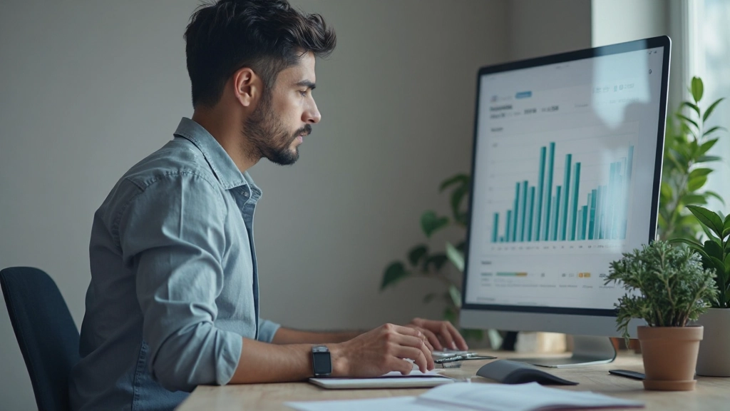 Человек анализирует финансовый прогресс на экране ноутбука