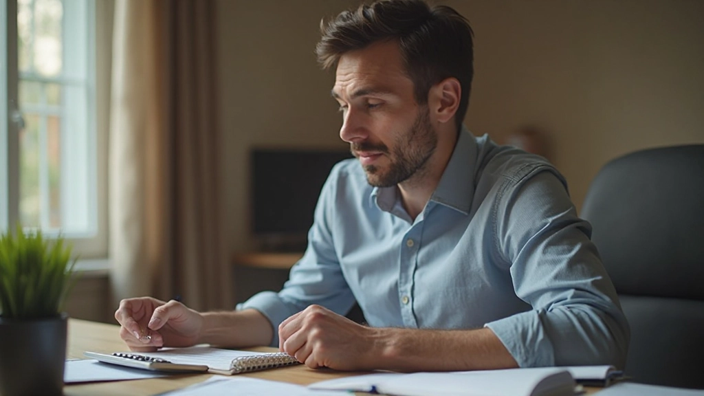 Человек составляет финансовый план на листе бумаги с калькулятором