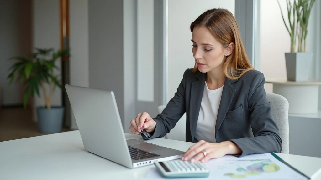 Снимок женщины, использующей калькулятор для расчета финансовых показателей